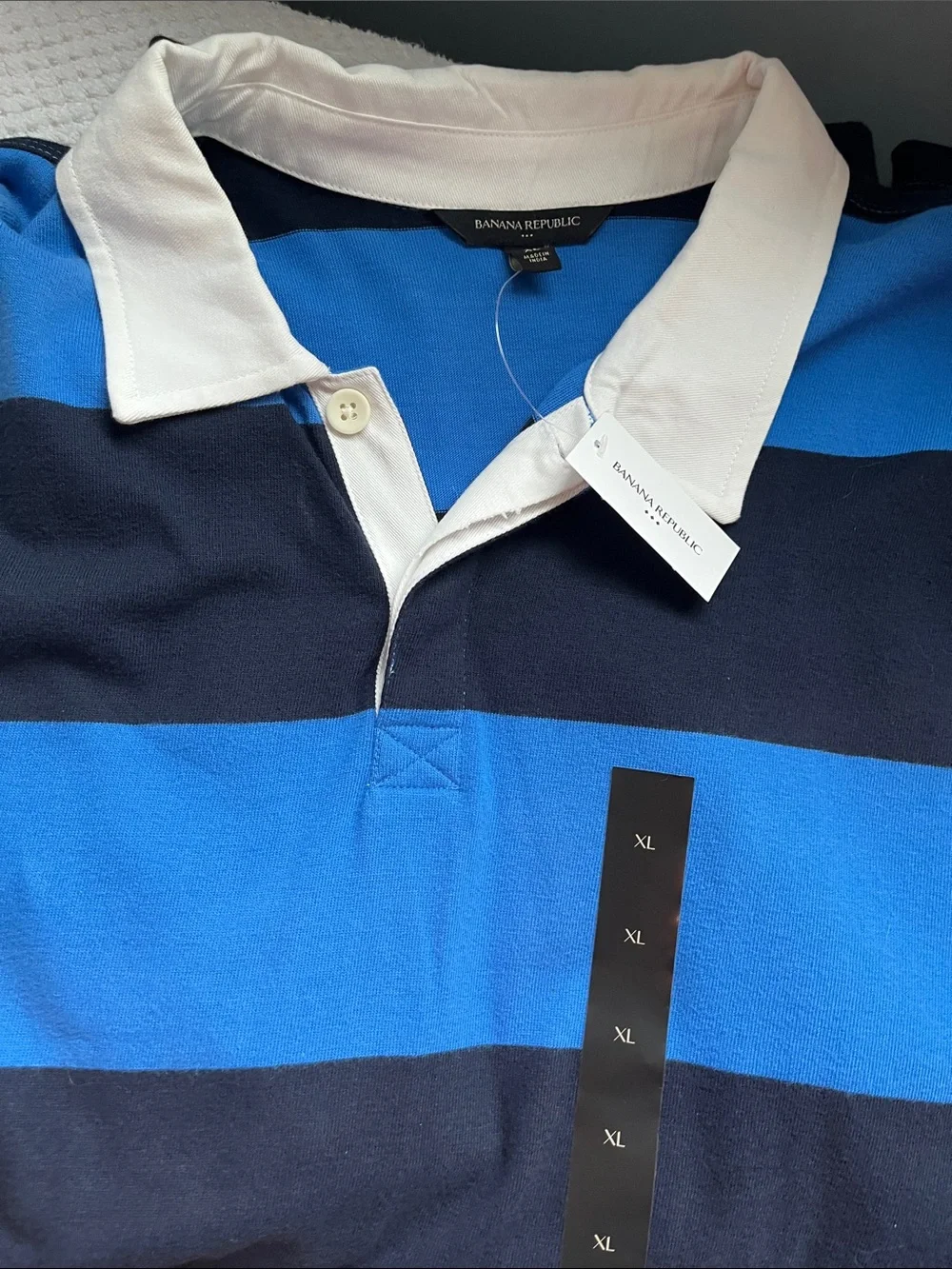 Banana Republic Blue & Navy Striped Polo with White Collar